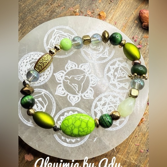 Alquimia Green and Gold Bracelet with Textured Beads - Picture 1 of 1
